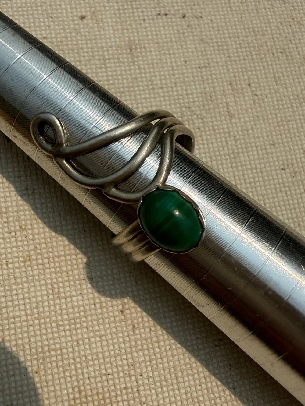 Sterling Silver Green Machalite Stone Ring size 8